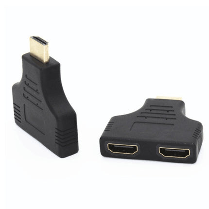 5pcs HDMI Male To 2 HDMI Female Adapter HD Computer Conversion Transformation Plug(Black)-garmade.com