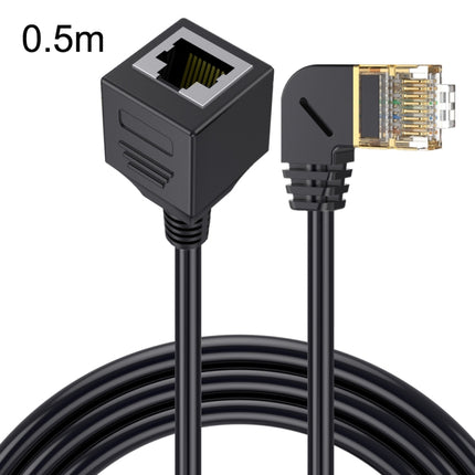 Right Bend 0.5m Cat 8 10G Transmission RJ45 Male To Female Computer Network Cable Extension Cable(Black)-garmade.com