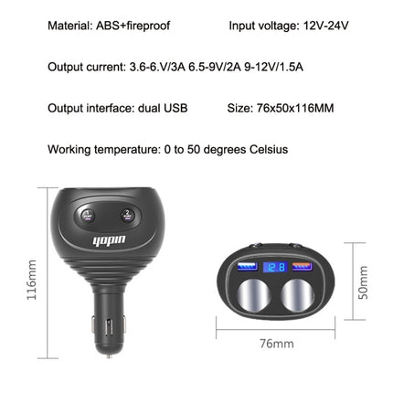 Yopin GC-13F Fast Charging Version 5 In 1 Rotatable Dual USB Multifunctional Car Charger-garmade.com