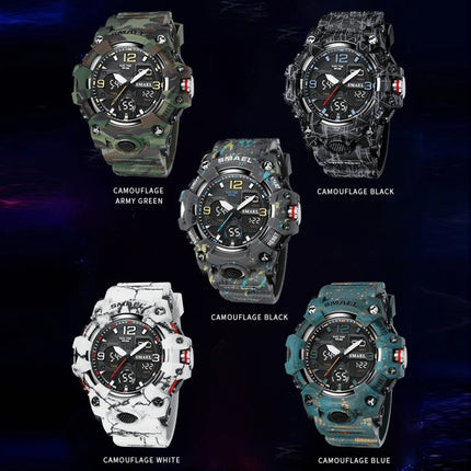 SMAEL 8008 Outdoor Waterproof Camouflage Sports Electronic Watch Luminous Multi-function Waist Watch(Camouflage Army Green)-garmade.com