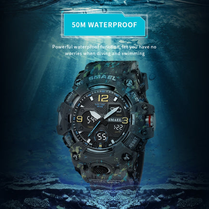 SMAEL 8008 Outdoor Waterproof Camouflage Sports Electronic Watch Luminous Multi-function Waist Watch(Camouflage Dark Green)-garmade.com