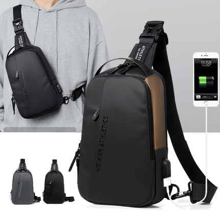 WEIXIER X313 Men Chest Bag Crossbody Casual Small Bag Shoulder Bag External USB Port(Black Gold)-garmade.com
