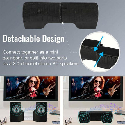 Mini Clip-On USB Stereo Speaker Soundbar for Notebook Laptop PC Desktop Tablet(Black)-garmade.com