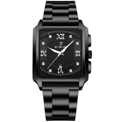 BINBOND B4143 Rectangular Outdoor Men Waterproof Quartz Watches(Black Steel-White)-garmade.com