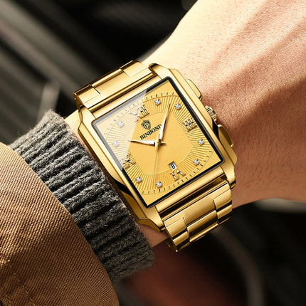 BINBOND B4143 Rectangular Outdoor Men Waterproof Quartz Watches(Full Gold-Gold)-garmade.com