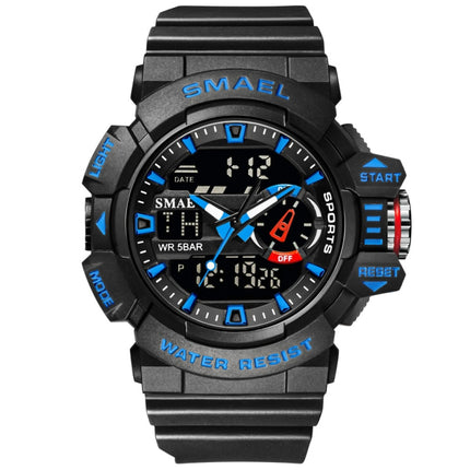SMAEL 8043 Multifunctional Dual Display Shockproof Outdoor Waterproof Sports Quartz Watch(Black Blue)-garmade.com