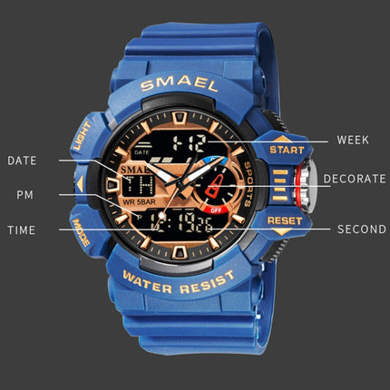 SMAEL 8043 Multifunctional Dual Display Shockproof Outdoor Waterproof Sports Quartz Watch(Deep Blue)-garmade.com