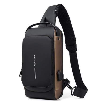 WEIXIER X306 Men Shoulder Bag With USB Charging Port Anti-Theft Chest Bag(Black Gold)-garmade.com