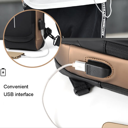 WEIXIER X306 Men Shoulder Bag With USB Charging Port Anti-Theft Chest Bag(Gray Gold)-garmade.com