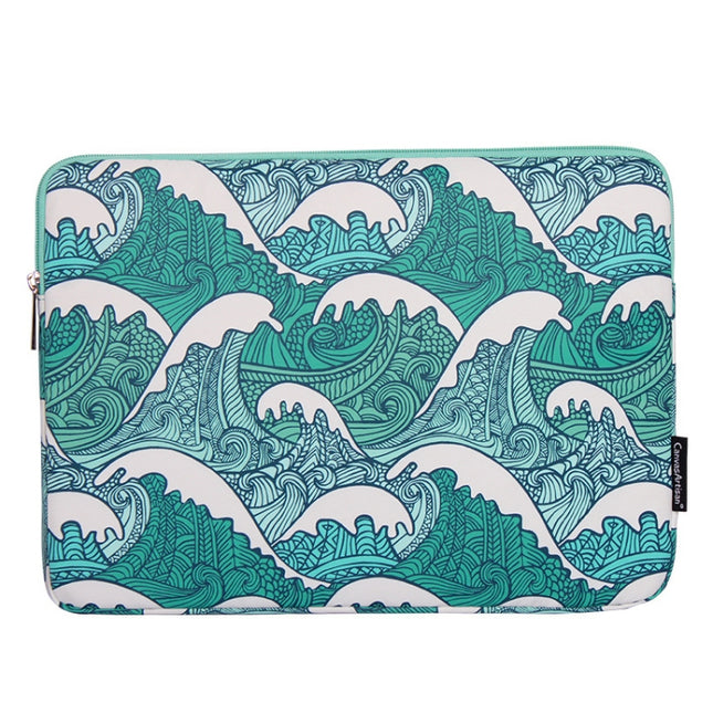 H3-04 13 Inch PU Leather Printing Laptop Liner Bag Tablet Sleeve Bag(Green Wave)-garmade.com