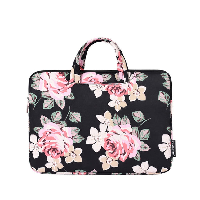 H40-B01 White Rose Pattern Laptop Case Bag Computer Liner Bag With Handle, Size: 12 Inch(Black)-garmade.com