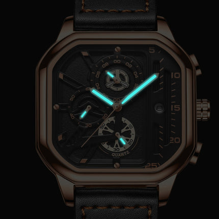 BINBOND B6577 30M Waterproof Luminous Square Quartz Watch, Color: Black Steel-Black-Rose Gold-garmade.com