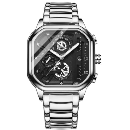 BINBOND B6577 30M Waterproof Luminous Square Quartz Watch, Color: White Steel-Black-White-garmade.com