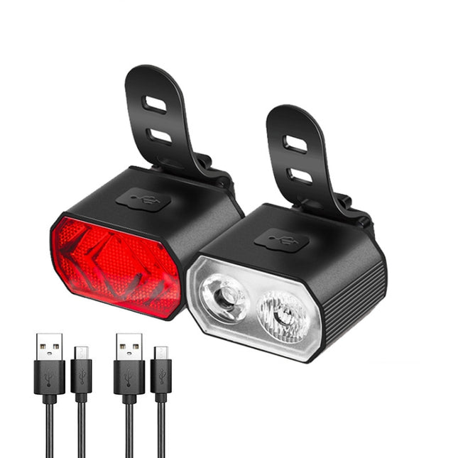 Bicycle Headlight Double T6 Lamp Beads + 16 LED Tail Light Set Rechargeable Helmet Warning Light-garmade.com