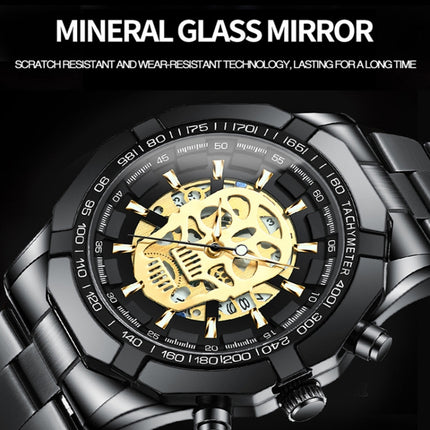 BINBOND S034 30M Waterproof Quartz Watch Skull Skeleton Luminous Watch(Full Gold Black Gold Nail)-garmade.com