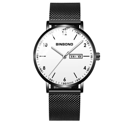 BINBOND B3820 30M Waterproof Ultra-thin Quartz Luminous Starry Watch, Color: Black Net-Black-White-garmade.com