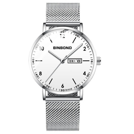BINBOND B3820 30M Waterproof Ultra-thin Quartz Luminous Starry Watch, Color: White Net-White-White-garmade.com