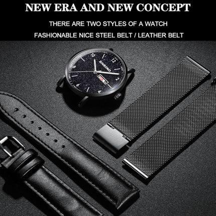 BINBOND B3820 30M Waterproof Ultra-thin Quartz Luminous Starry Watch, Color: Black Leather-Black-Black-garmade.com