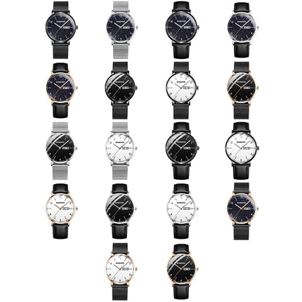 BINBOND B3820 30M Waterproof Ultra-thin Quartz Luminous Starry Watch, Color: Black Leather-White-Black-garmade.com