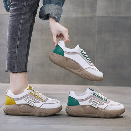 Spring Non-slip Breathable Sneakers Colorblock Platform Casual Shoes, Size: 40(Green)-garmade.com