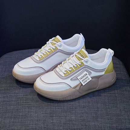 Spring Non-slip Breathable Sneakers Colorblock Platform Casual Shoes, Size: 37(Yellow)-garmade.com