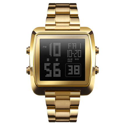 SKMEI 1369 Retro Waterproof Gold Watch Men Steel Belt Luminous Square Watch(Gold)-garmade.com