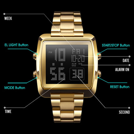SKMEI 1369 Retro Waterproof Gold Watch Men Steel Belt Luminous Square Watch(Silver)-garmade.com