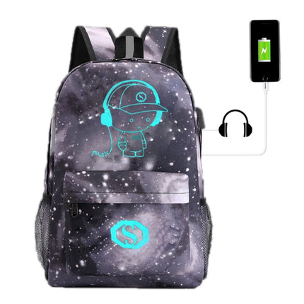Music Prince Luminous USB Rechargeable Computer Backpack(Gray Starry Sky)-garmade.com