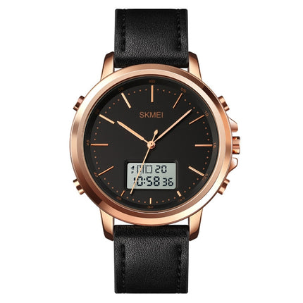 SKMEI 1652 Dual Movement Sports Leather Alloy Male Watch, Color: Rose Gold Shell White Machine-garmade.com
