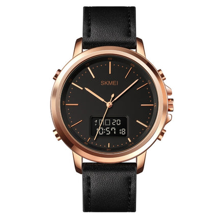 SKMEI 1652 Dual Movement Sports Leather Alloy Male Watch, Color: Rose Gold Shell Black Machine-garmade.com