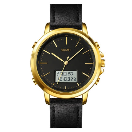 SKMEI 1652 Dual Movement Sports Leather Alloy Male Watch, Color: Gold Shell White Machine-garmade.com