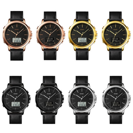 SKMEI 1652 Dual Movement Sports Leather Alloy Male Watch, Color: Gold Shell White Machine-garmade.com