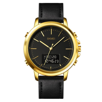 SKMEI 1652 Dual Movement Sports Leather Alloy Male Watch, Color: Gold Shell Black Machine-garmade.com
