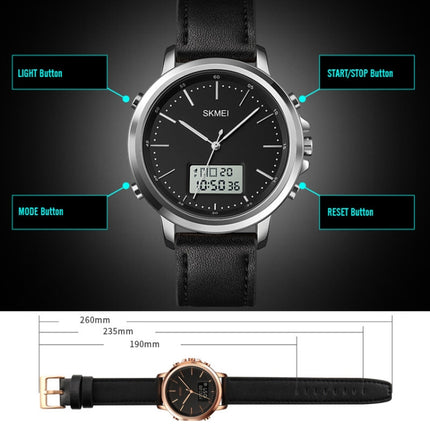 SKMEI 1652 Dual Movement Sports Leather Alloy Male Watch, Color: Gold Shell Black Machine-garmade.com