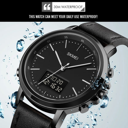 SKMEI 1652 Dual Movement Sports Leather Alloy Male Watch, Color: Black Shell White Machine-garmade.com