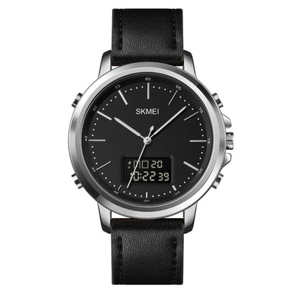 SKMEI 1652 Dual Movement Sports Leather Alloy Male Watch, Color: Silver Shell Black Machine-garmade.com