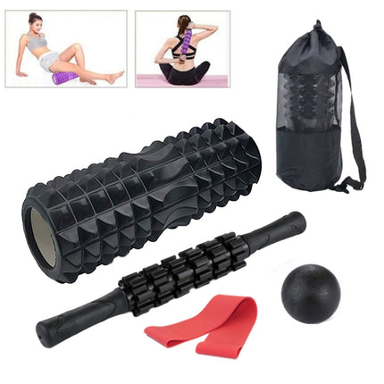 3pcs/set Crescent Hollow Foam Roller Yoga Column Set Fitness Muscle Relaxation Massager Set(33cm Black)-garmade.com