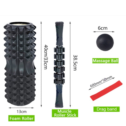 3pcs/set Crescent Hollow Foam Roller Yoga Column Set Fitness Muscle Relaxation Massager Set(45cm Black)-garmade.com
