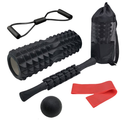 6pcs/set Crescent Hollow Foam Roller Yoga Column Set Fitness Muscle Relaxation Massager Set(45cm Black)-garmade.com