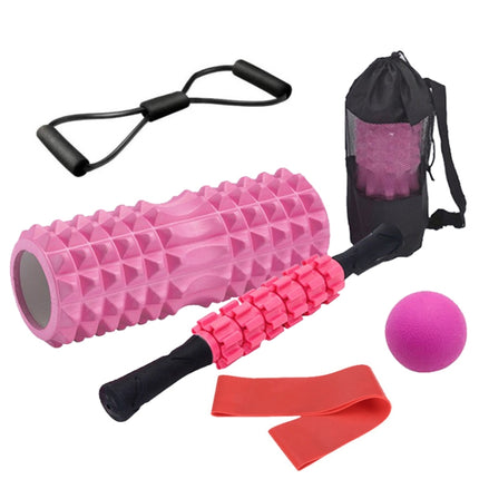 6pcs/set Crescent Hollow Foam Roller Yoga Column Set Fitness Muscle Relaxation Massager Set(45cm Pink)-garmade.com