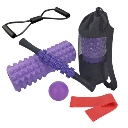 6pcs/set Crescent Hollow Foam Roller Yoga Column Set Fitness Muscle Relaxation Massager Set(45cm Purple)-garmade.com