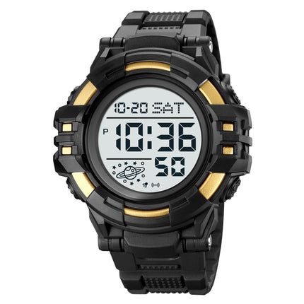 SKMEI 2003 Multifunctional Back Light Sports Watch Mens Countdown Date Alarm Clock Watch(Gold White Machine)-garmade.com