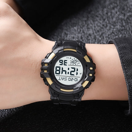SKMEI 2003 Multifunctional Back Light Sports Watch Mens Countdown Date Alarm Clock Watch(Gold Black Machine)-garmade.com