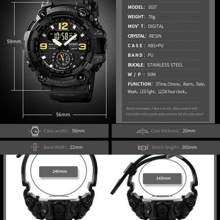 SKMEI 1637 Sports Digital Display Outdoor Shockproof Plastic Large Dial Men Watch, Color: Black-garmade.com