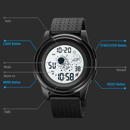 SKMEI 1883 Ultra-Thin Case Sports Multi-Function Watch Astronaut Watch(Black White Machine)-garmade.com