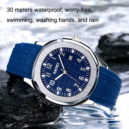 SKMEI 9286 Outdoor Sports Multifunctional Men Waterproof Quartz Watch(Black Belt White Noodles)-garmade.com