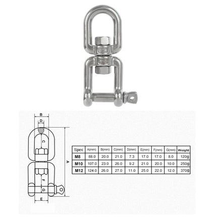 M10 OX Type 304 Stainless Steel 360 Degree Rotating 8-Shaped Chain Snap Ring Connecting Hook Swivel-garmade.com