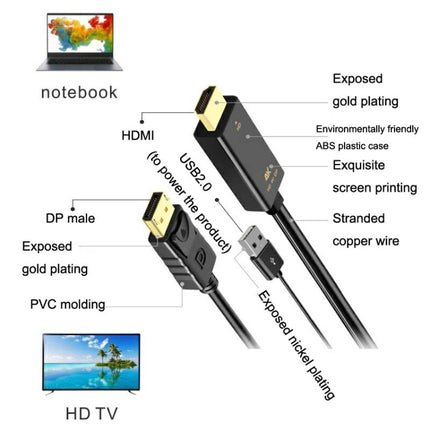 H146 25cm 4K 60Hz HDMI To DP Adapter With Power Supply HD Converter-garmade.com