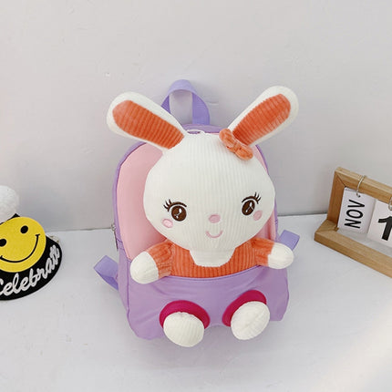 Kindergarten School Bag Plush Toy Children Cute Cartoon Backpack(Bunny Purple)-garmade.com
