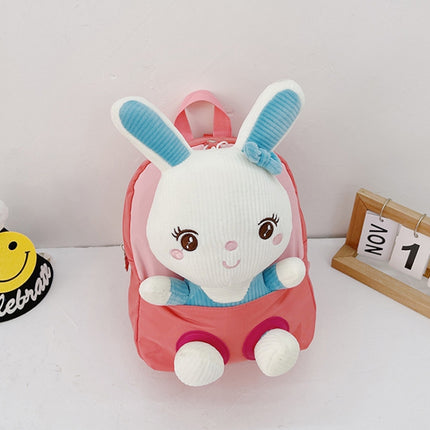 Kindergarten School Bag Plush Toy Children Cute Cartoon Backpack(Bunny Dark Pink)-garmade.com